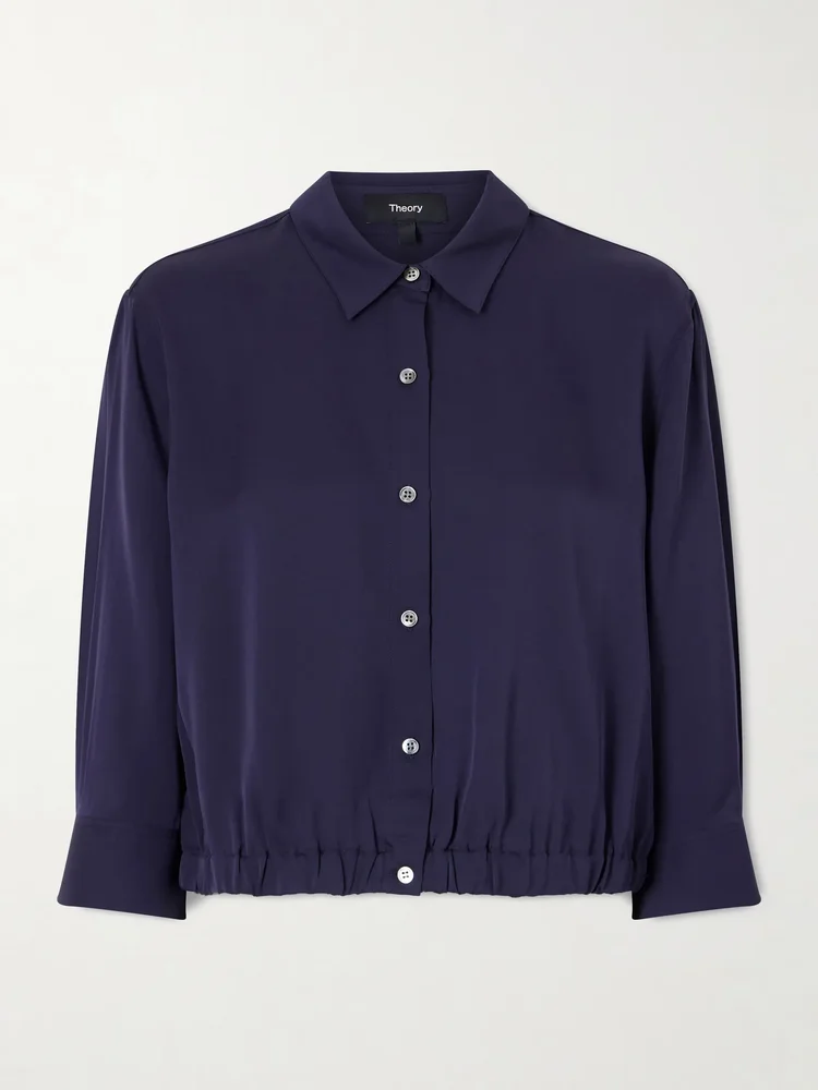 Gathered crop silk-crepe shirt