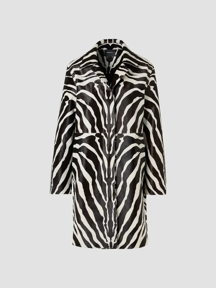 Laron Zebra-Print Leather Coat