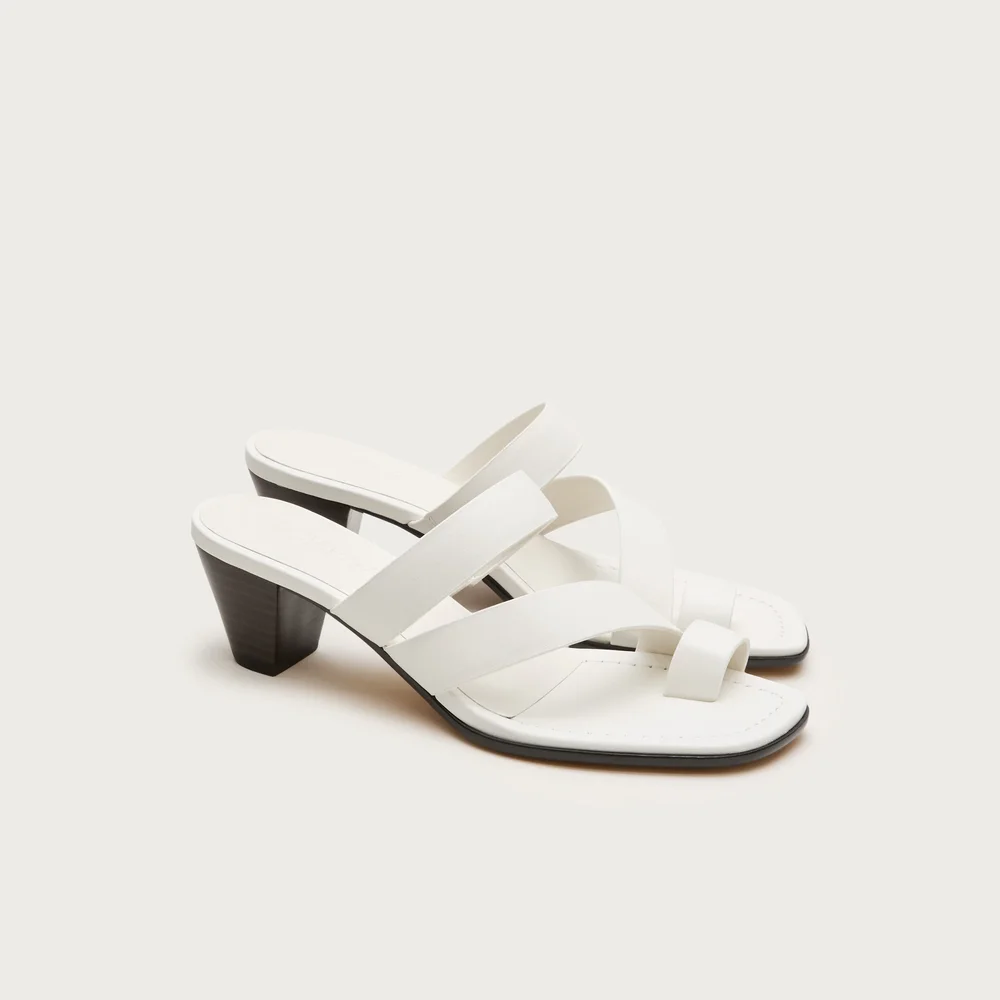 Toe-ring kitten-heel sandals in leather
