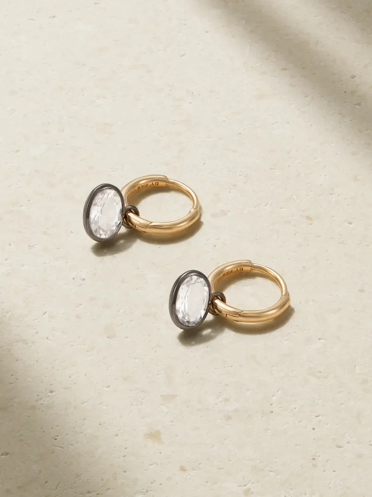 Orbit 14-karat recycled gold, rhodium and topaz hoop earrings