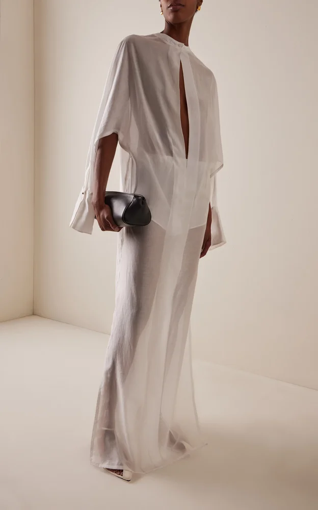 Marine Keyhole Voile Maxi Dress