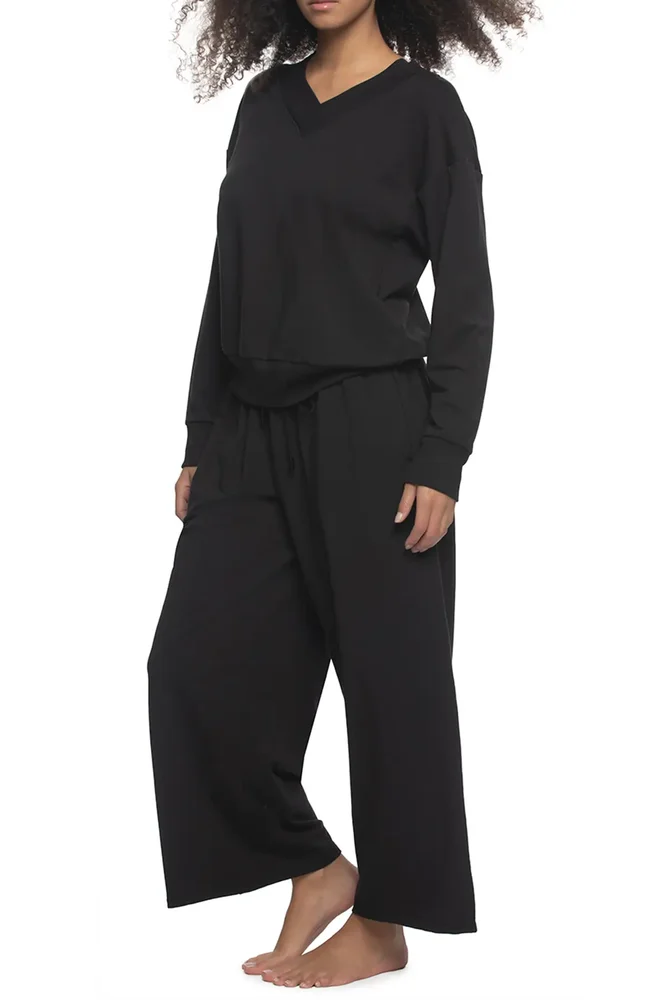 Kimora Relaxed Fit Wide Leg Stretch Cotton Blend French Terry Pajamas