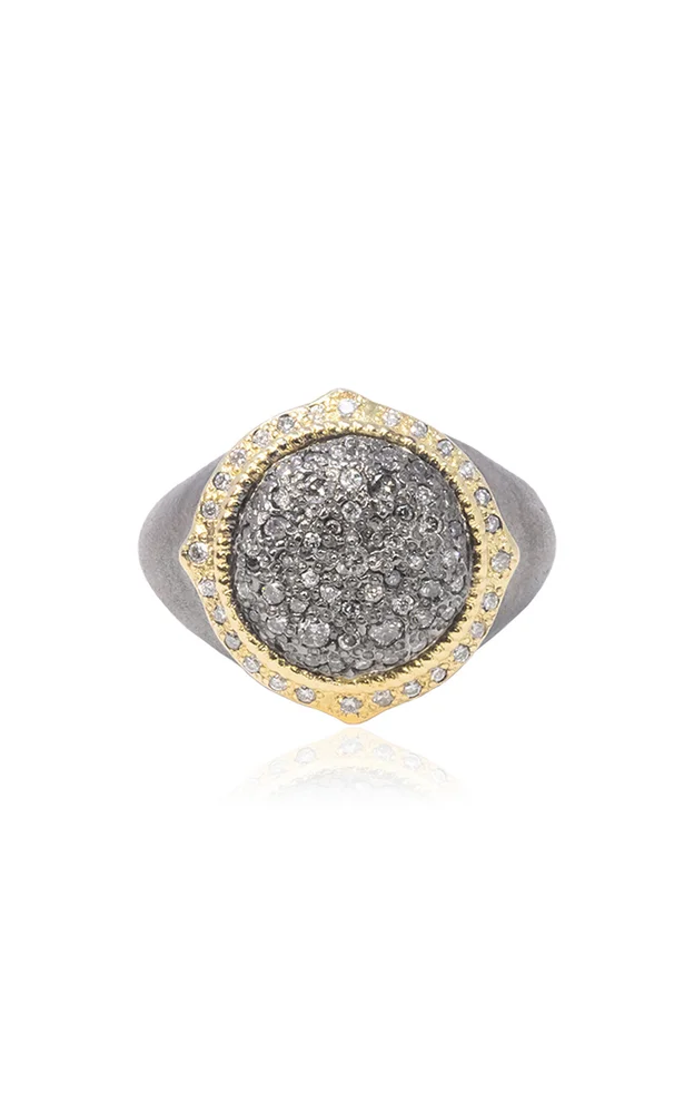 Sterling Silver 18K Yellow Diamond Signet Ring