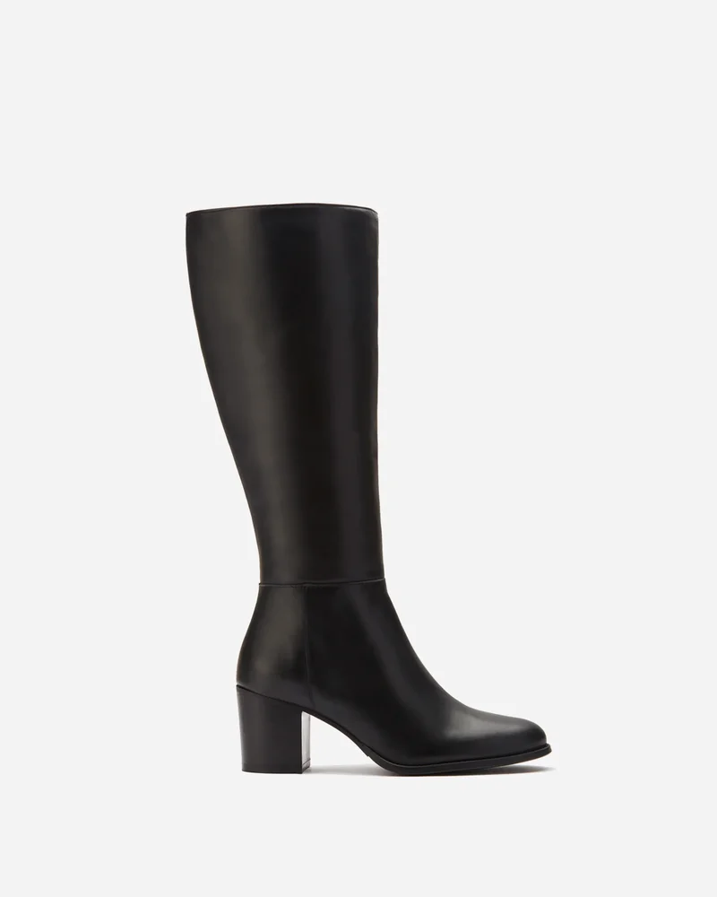 Dalia Petite Shaft Knee-High Boots in Black Leather
