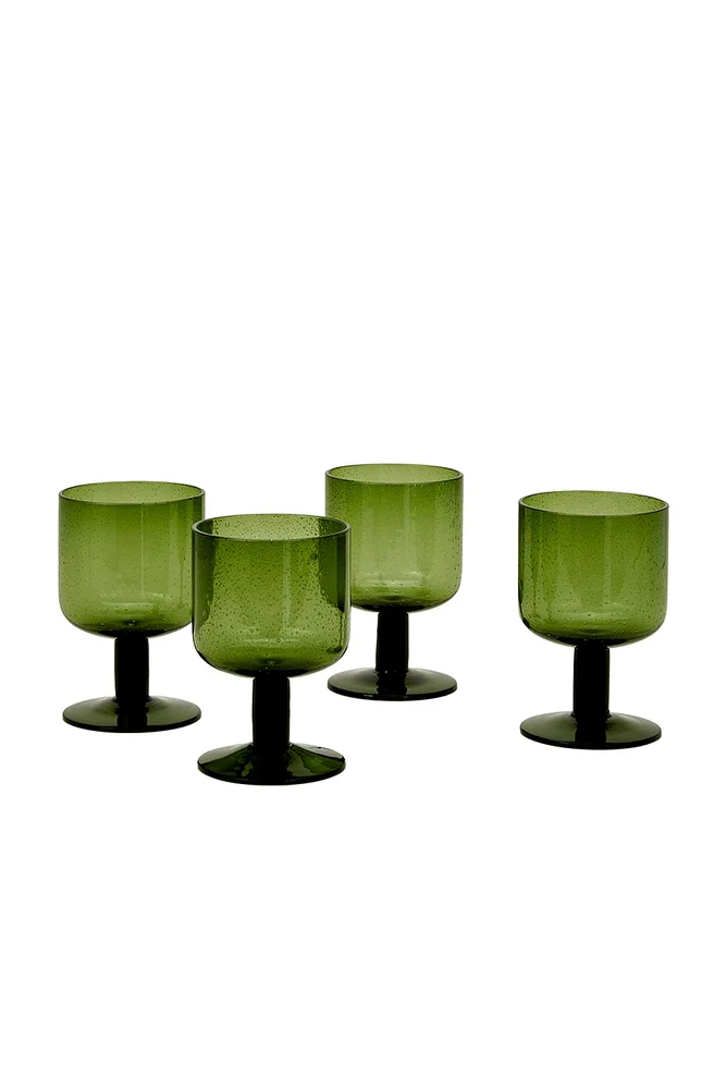 Stemmed Simple Seeded Glassware Set Of 4