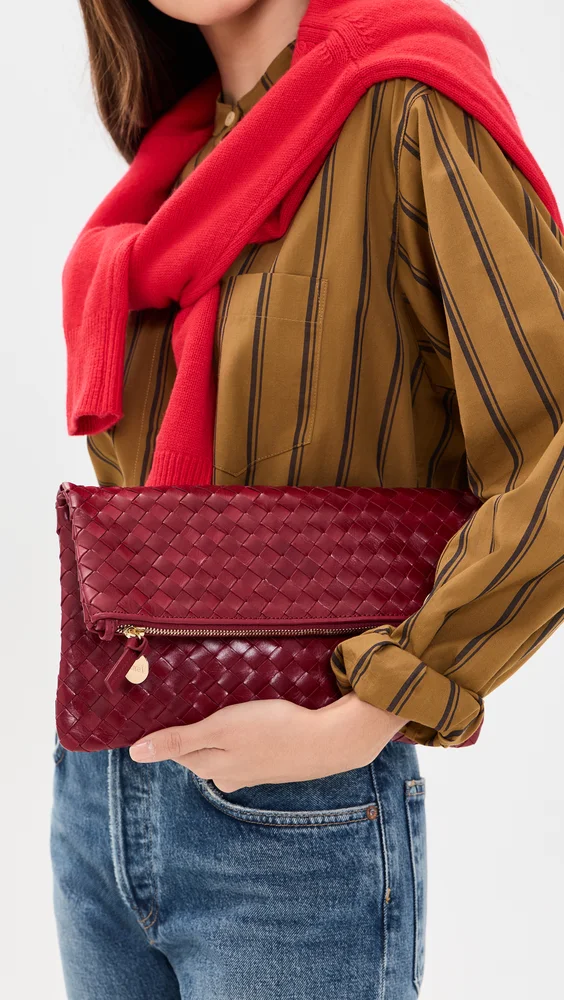Medium Woven Diagonal Foldover Clutch