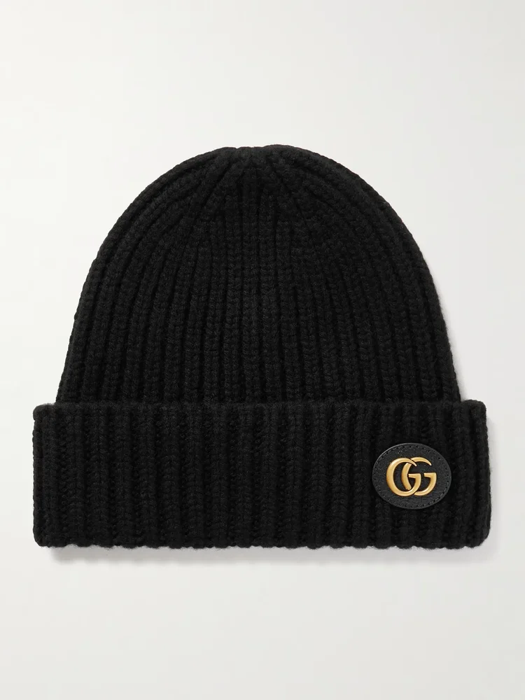 Victor appliquéd ribbed wool and cashmere-blend beanie