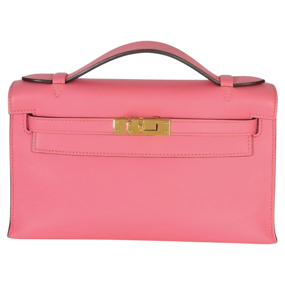 Pre-Owned Kelly Pochette Rose Azalee Swift, Gold Hardware