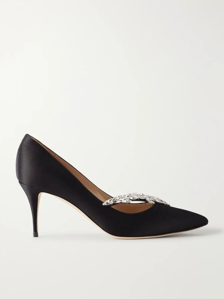 Nadira 70 crystal-embellished satin pumps