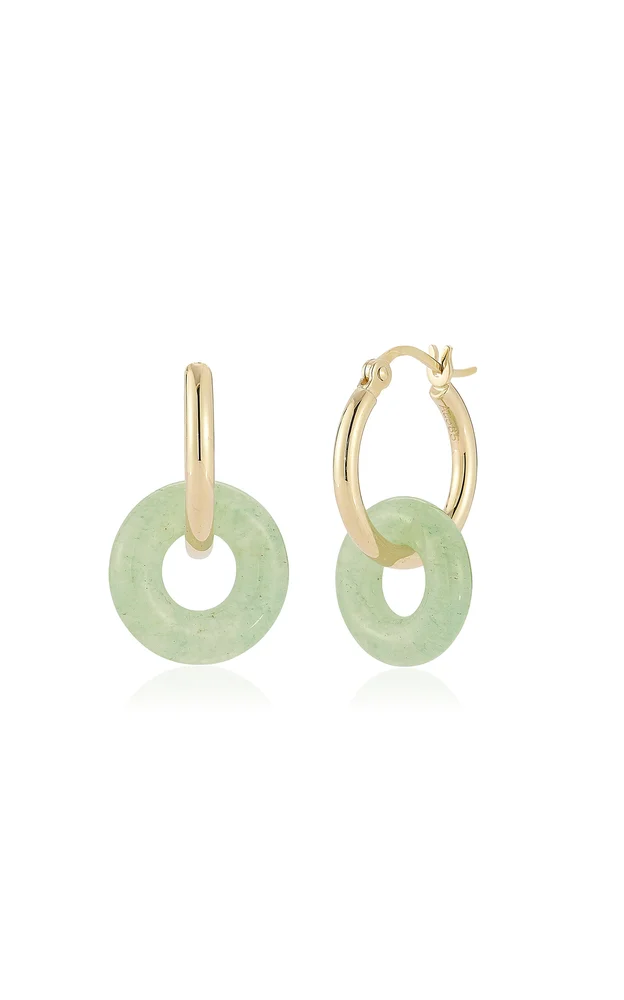 14K Yellow Gold Jade Donut Hoop Earrings
