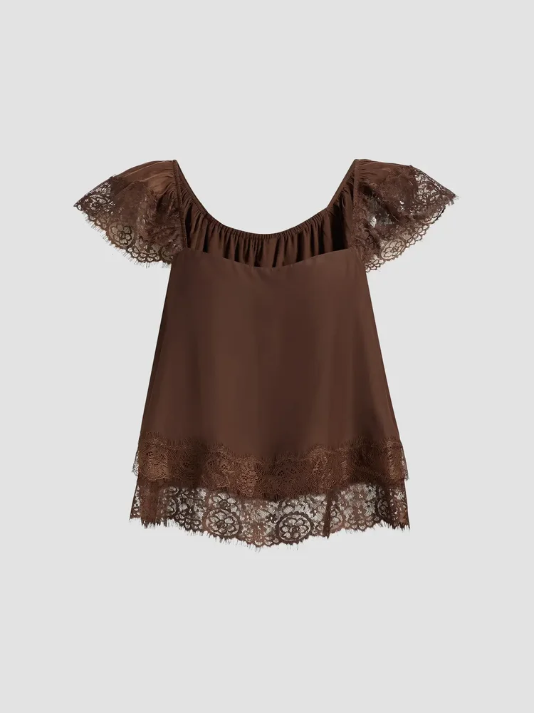 Lena Lace-Trim Square-Neck Top