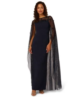Women's Bead Cape Crepe Long Dress