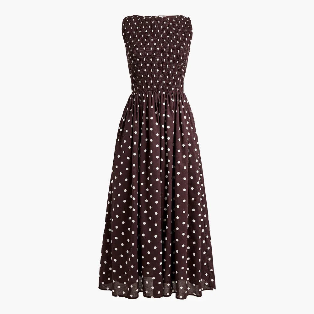 Smocked boatneck midi dress