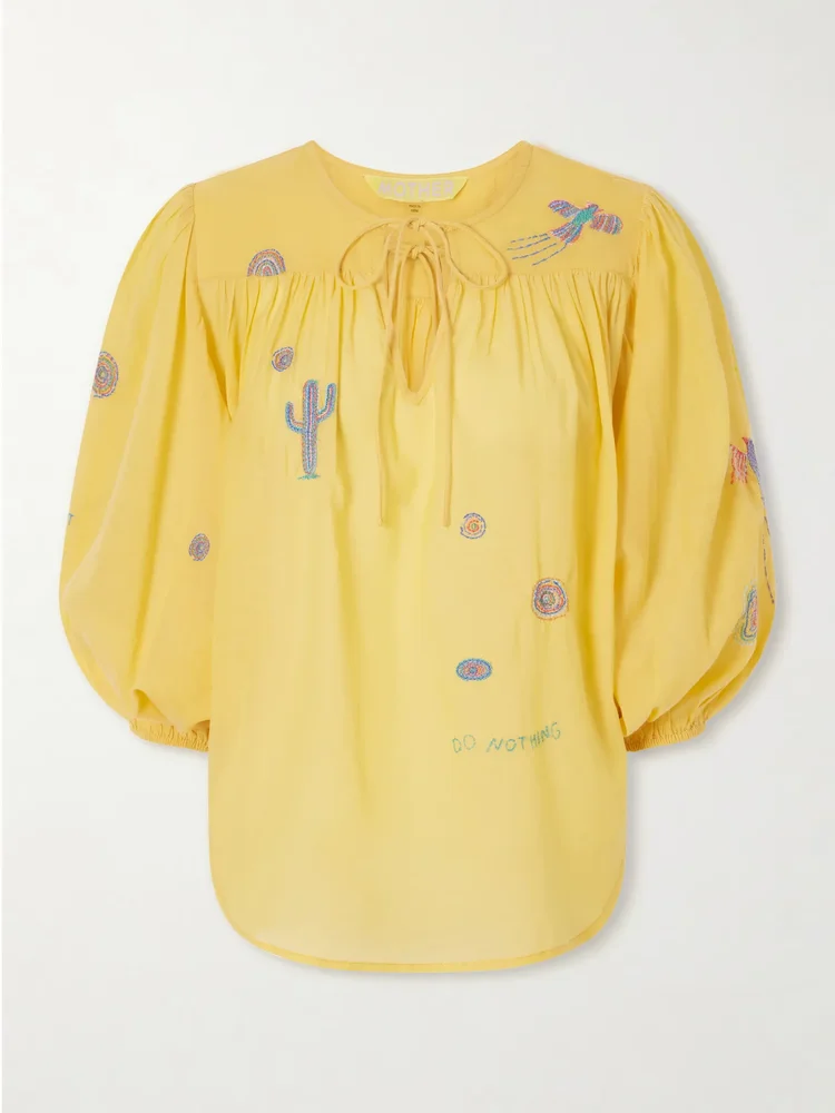 The Breeze embroidered cotton-blend voile blouse