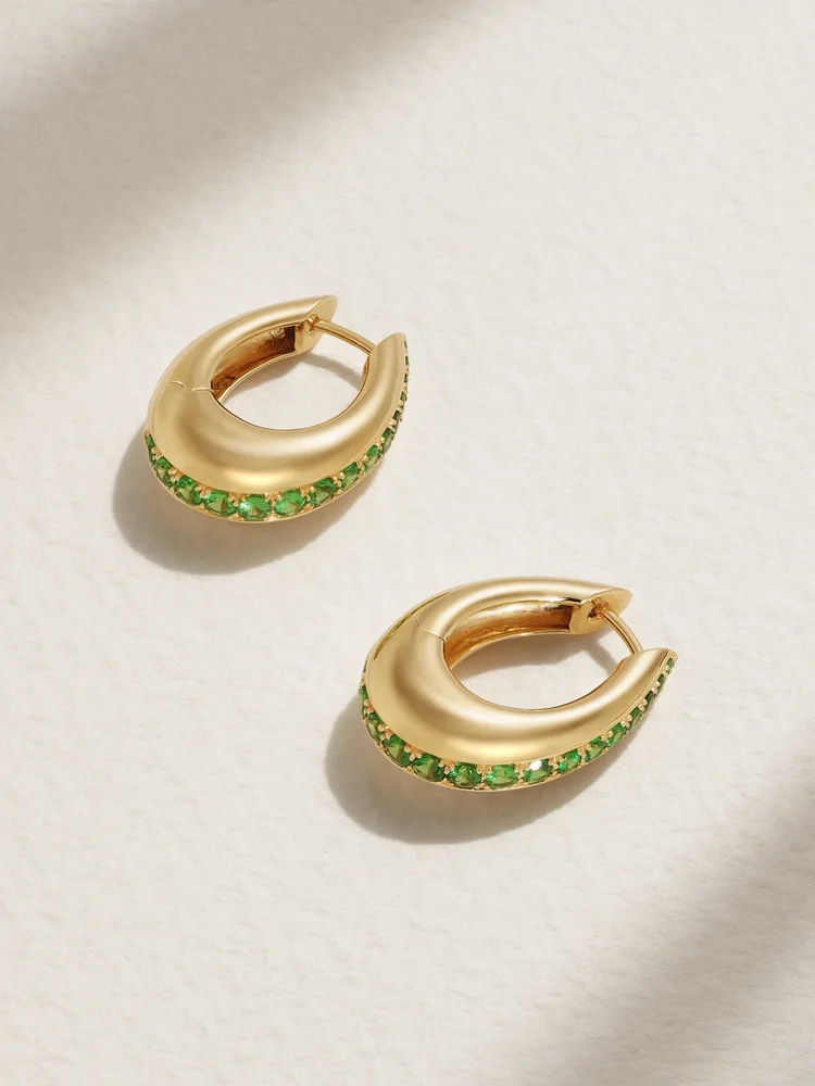 Chakra Icon 18-karat gold tsavorite hoop earrings