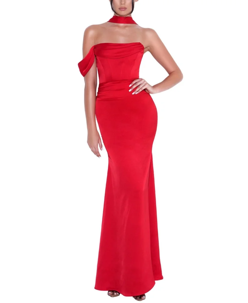 Ivona Halter Neck Double Duchess Satin Corset Gown