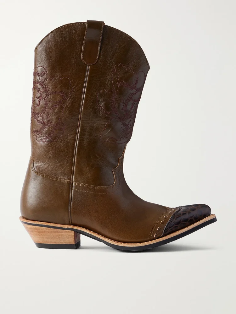 Floral Consultant croc-effect trimmed leather ankle boots