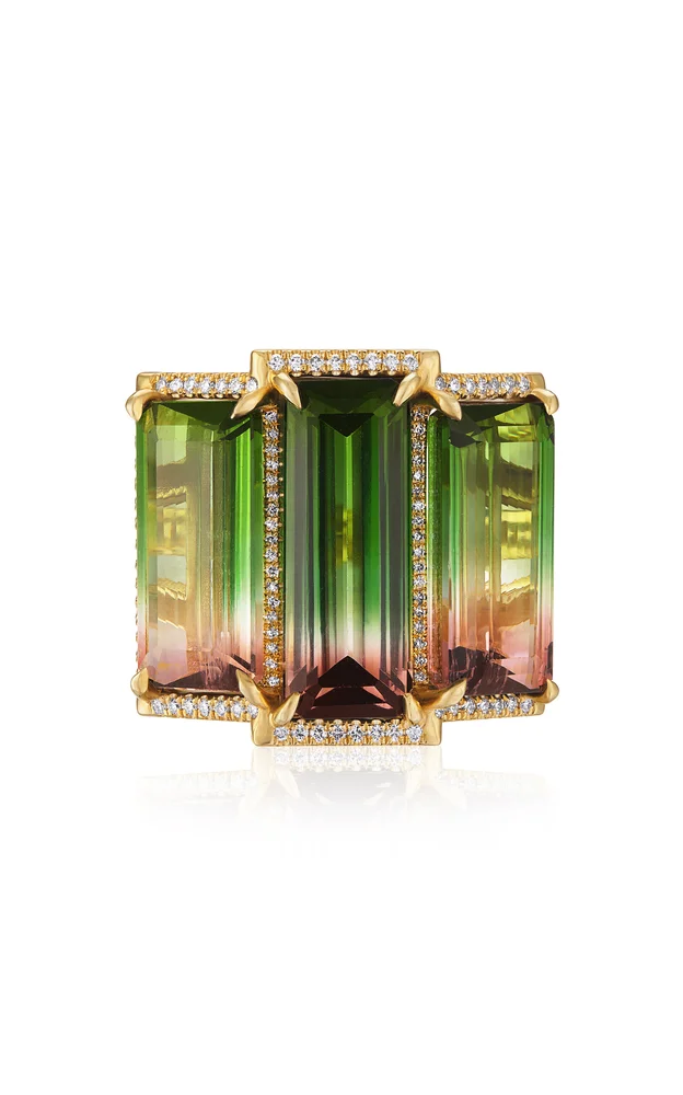 18K Yellow Gold Diamond Tourmaline Ring
