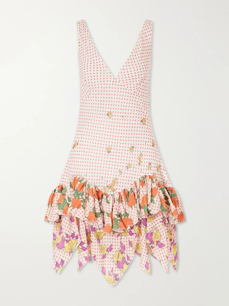 Pajaritos y Rosas ruffled cotton mini dress