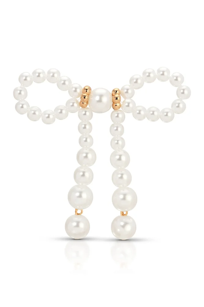 Faux Pearl Bow Brooch