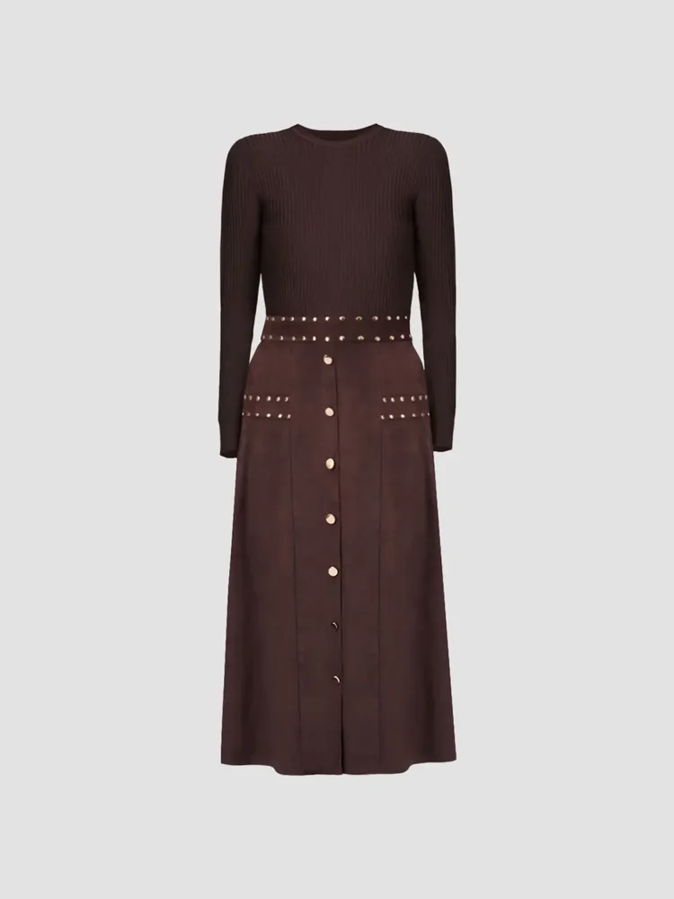 Cleo Knit & Faux Suede Midi Dress