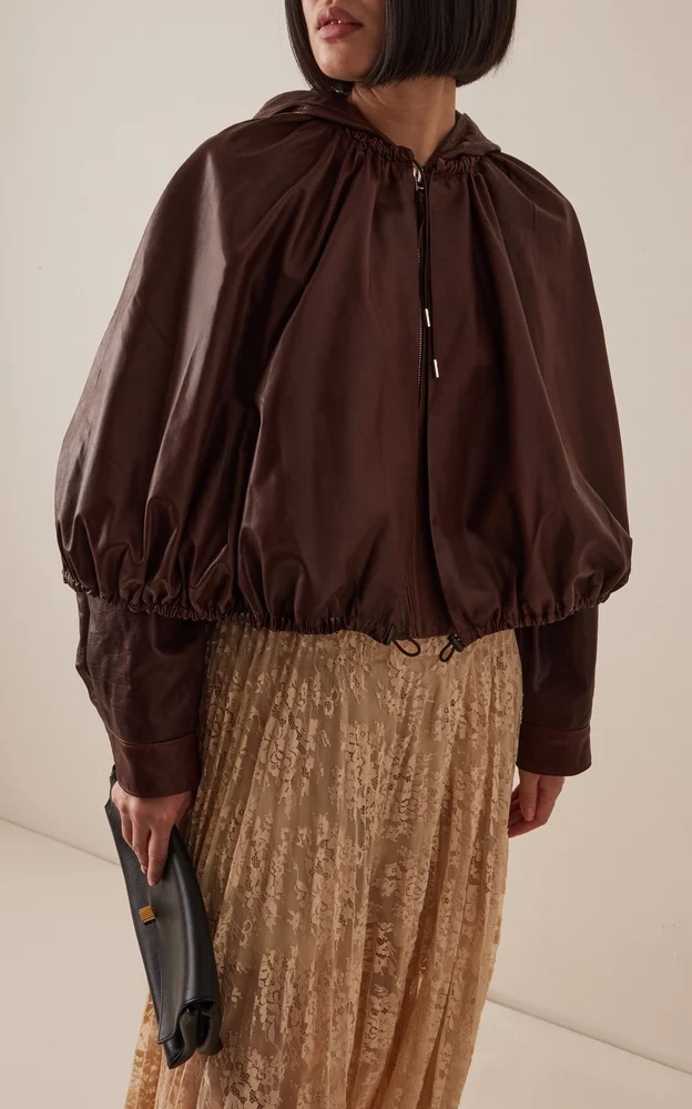 Thompson Hooded Leather Cape Jacket