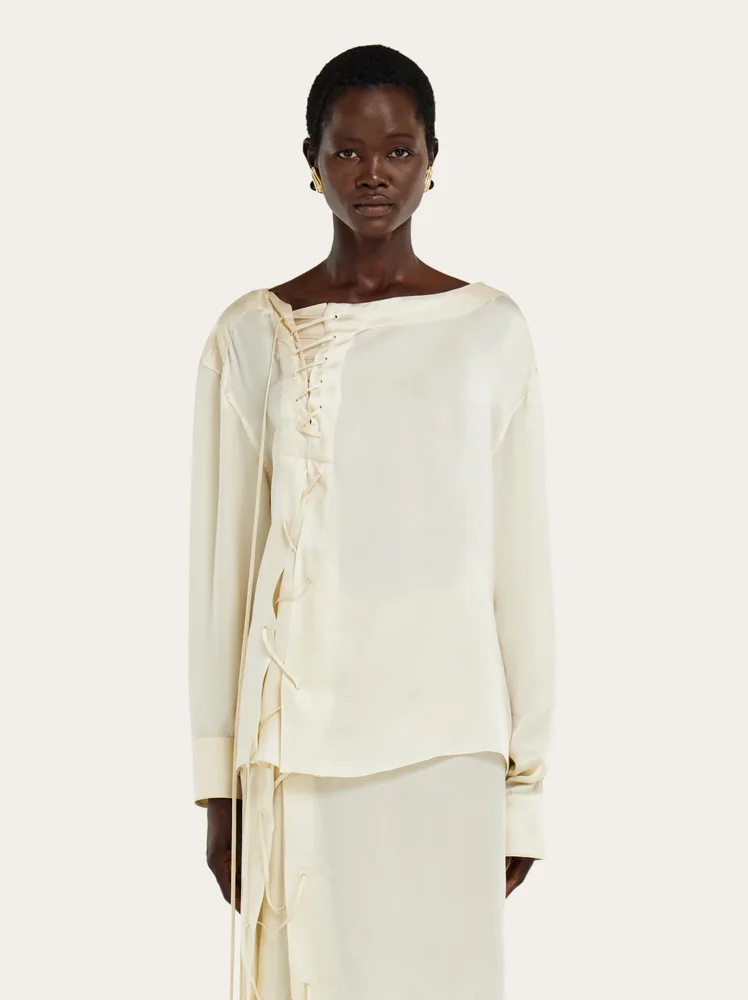 Satin blouse with string tie detail