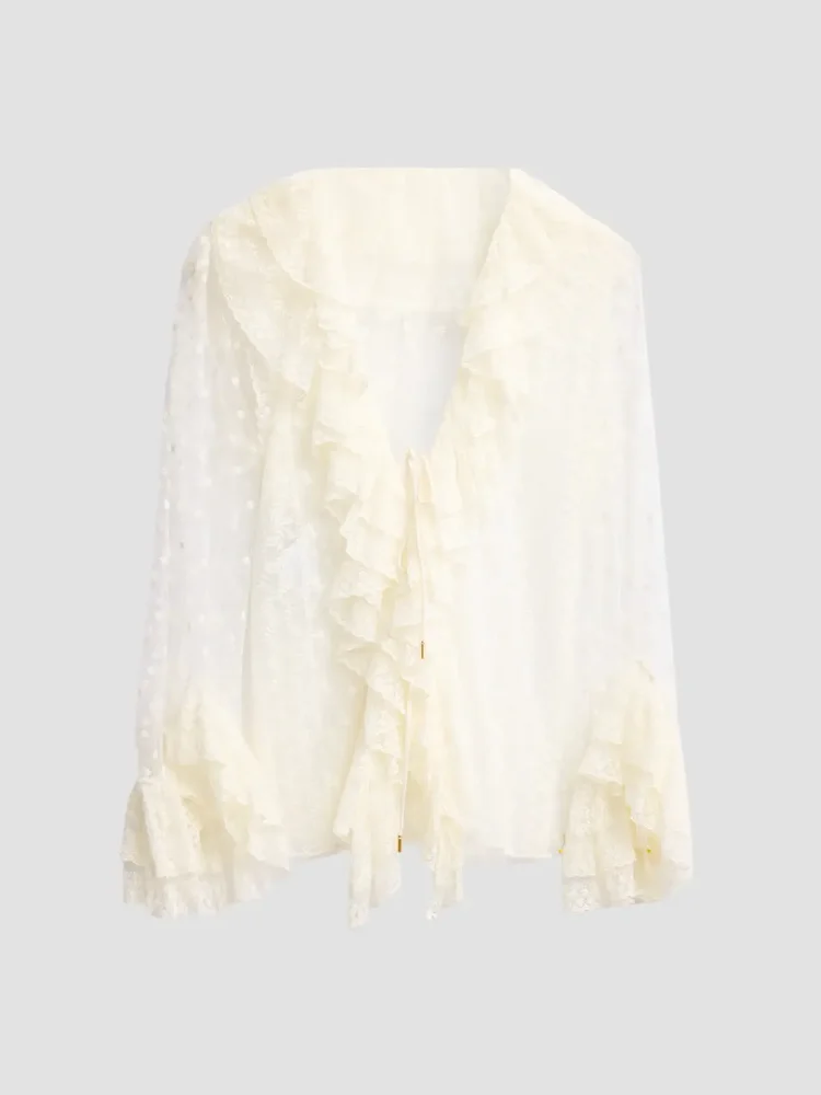 Dot-Embroidered Tulle Blouse