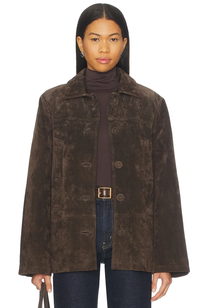 x Premium Suede Button Front Jacket