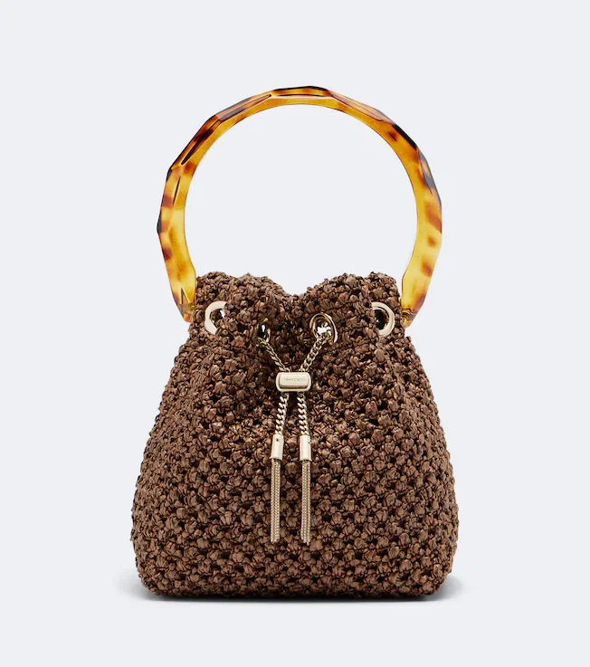 Bon Bon Small raffia-effect bucket bag