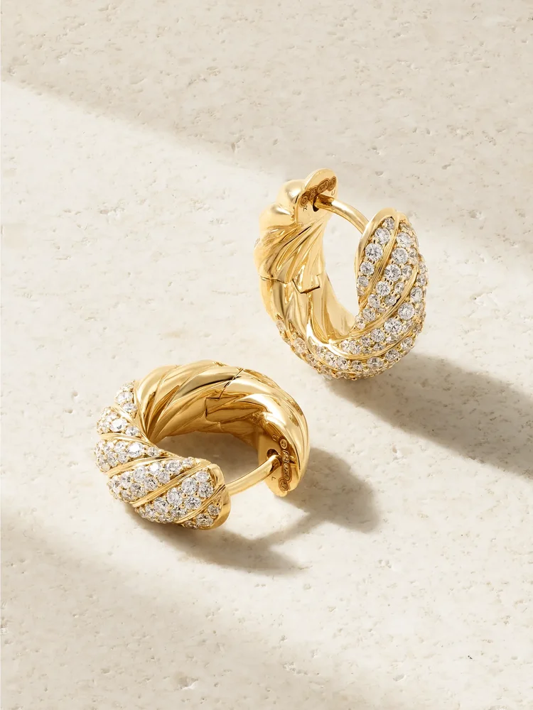 Sculpted Cable 18-karat gold diamond hoop earrings