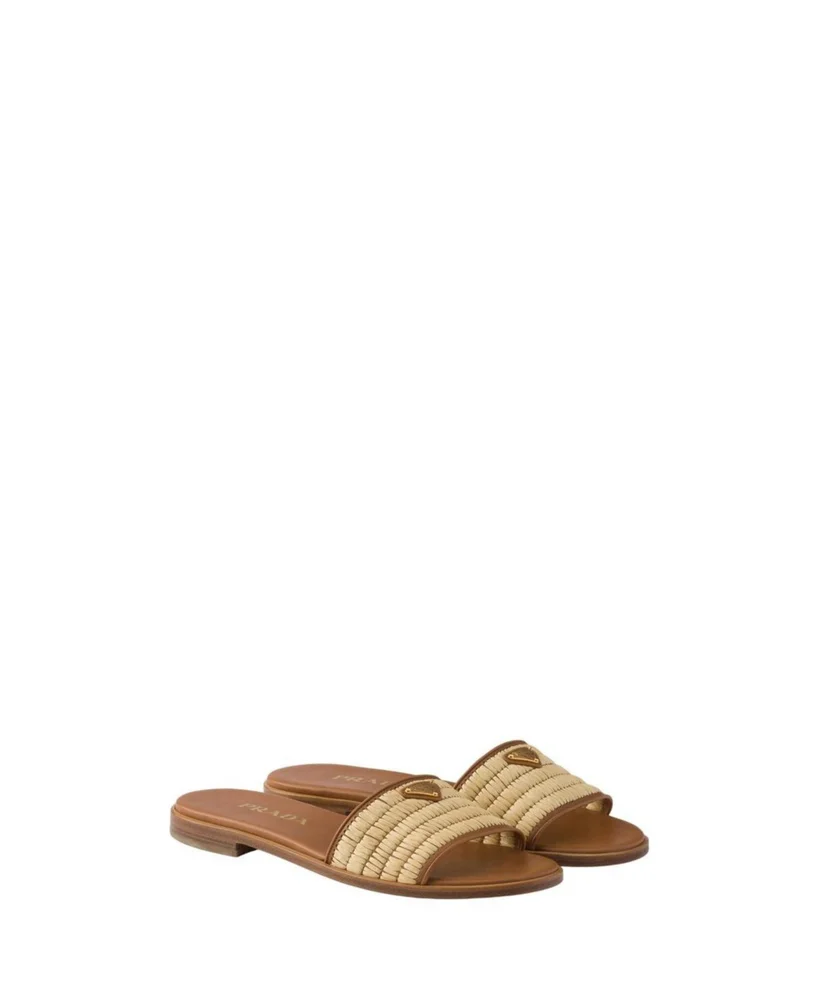 Leather Slides With Crochet Details
