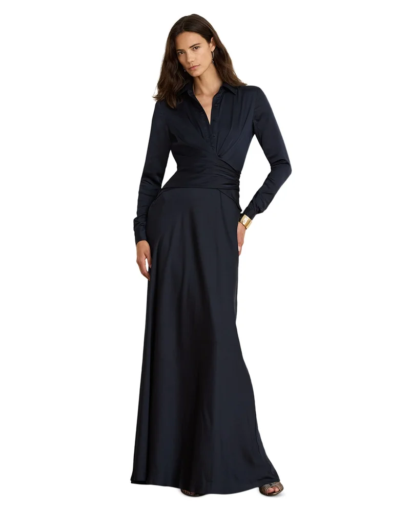 Pleated Button Up Charmeuse Gown