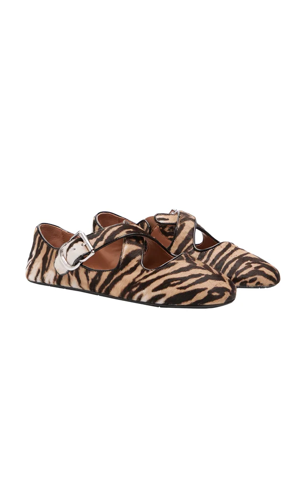 Crossover Pony Hair Ballet Flats