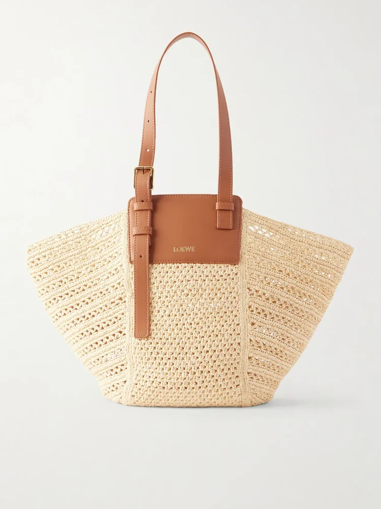 Paula's Ibiza Hammock Cabas leather-trimmed raffia tote