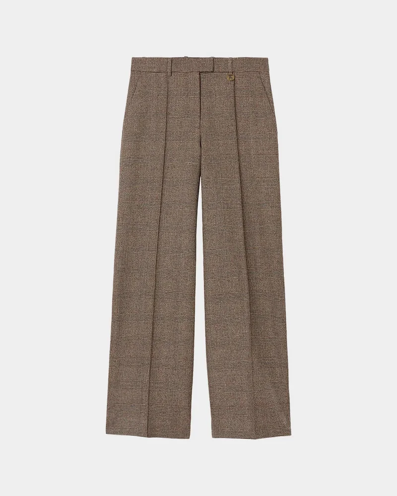Rozalyn Check Pintuck Straight-Leg Trousers