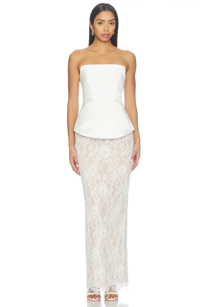 Strapless Satin And Lace Maxi Dress