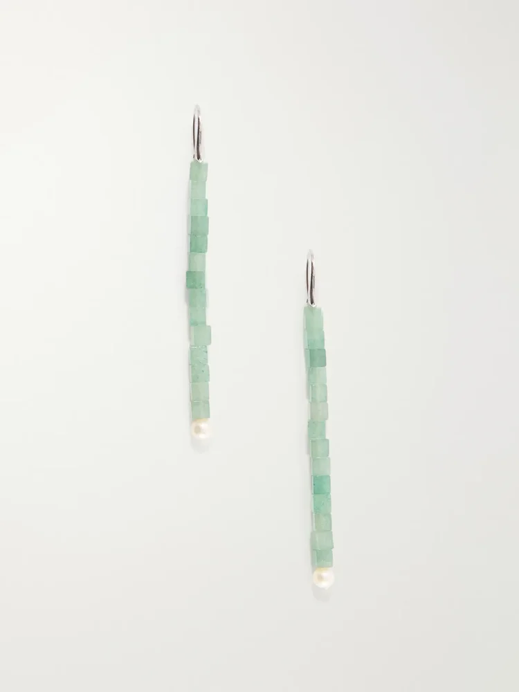 Inès sterling silver, aventurine and pearl earrings