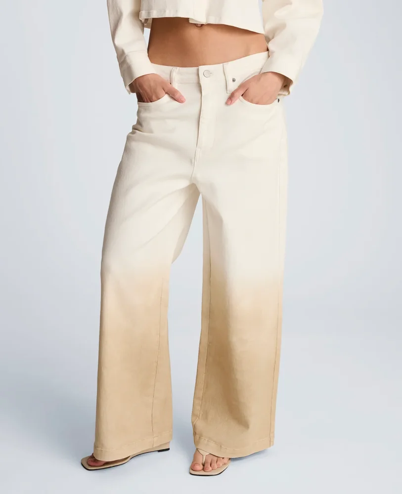 Gradient Fly Front High Rise Wide Leg Comfort Stretch Denim Pant