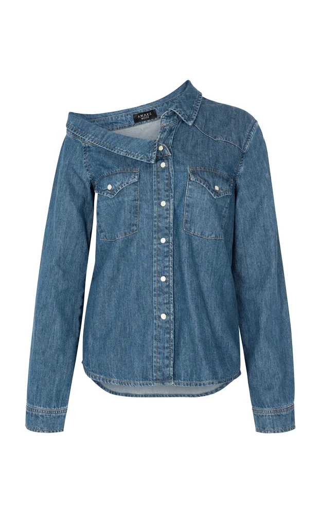Off-Shoulder Denim Shirt