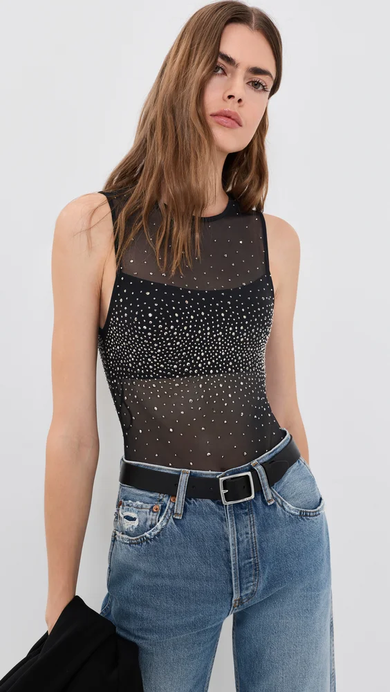 Bandeau Embellished Thong Bodysuit