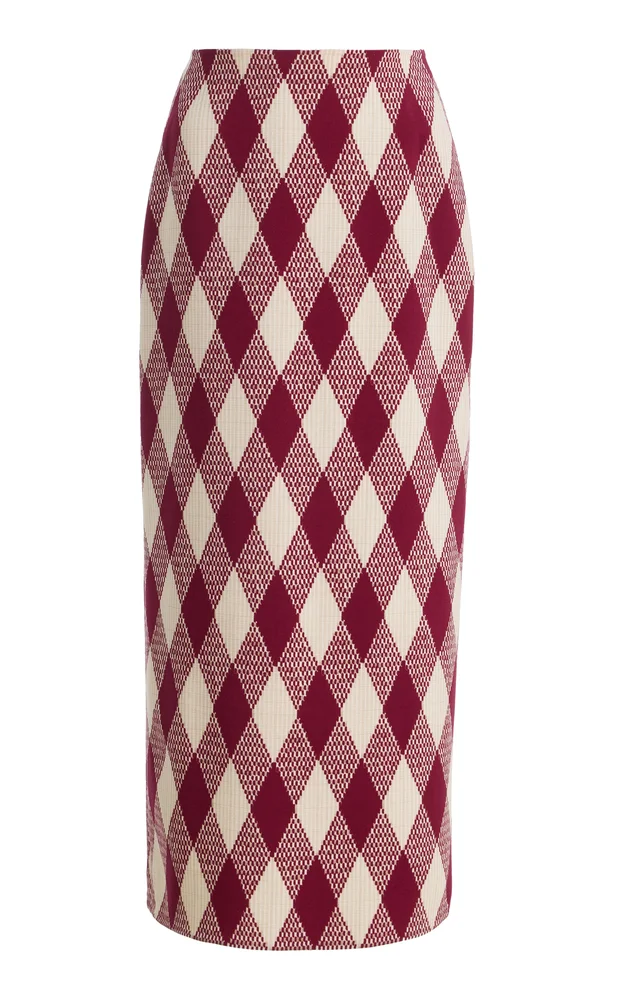 Argyle Wool-Blend Midi Pencil Skirt