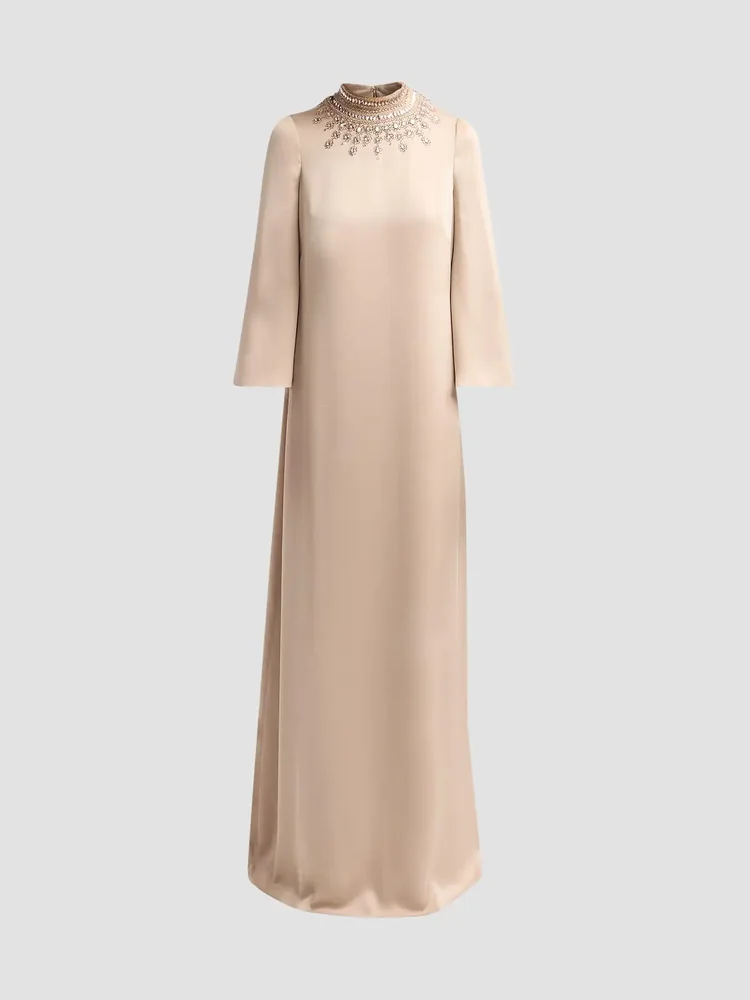 Embellished Collar Satin Gown