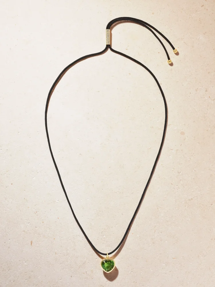 Heart of Gaia 18-karat gold tourmaline, diamond and cord necklace