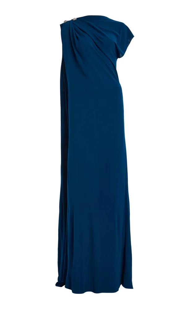 Asymmetric Draped Gown With Streamer