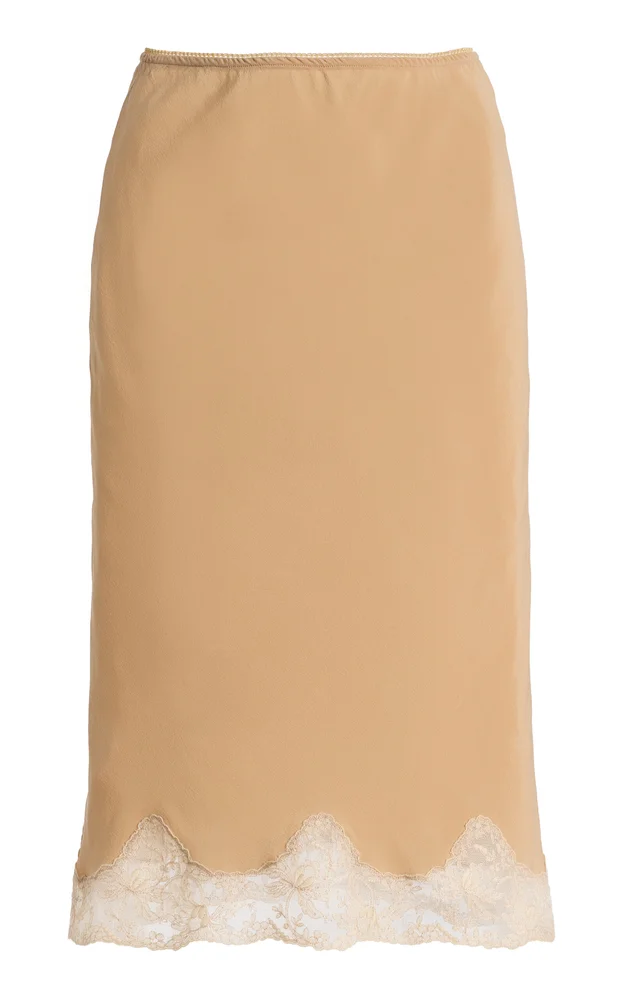 Lace-Trimmed Silk Midi Slip Skirt