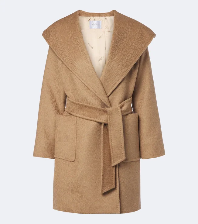 Camel hair wrap coat