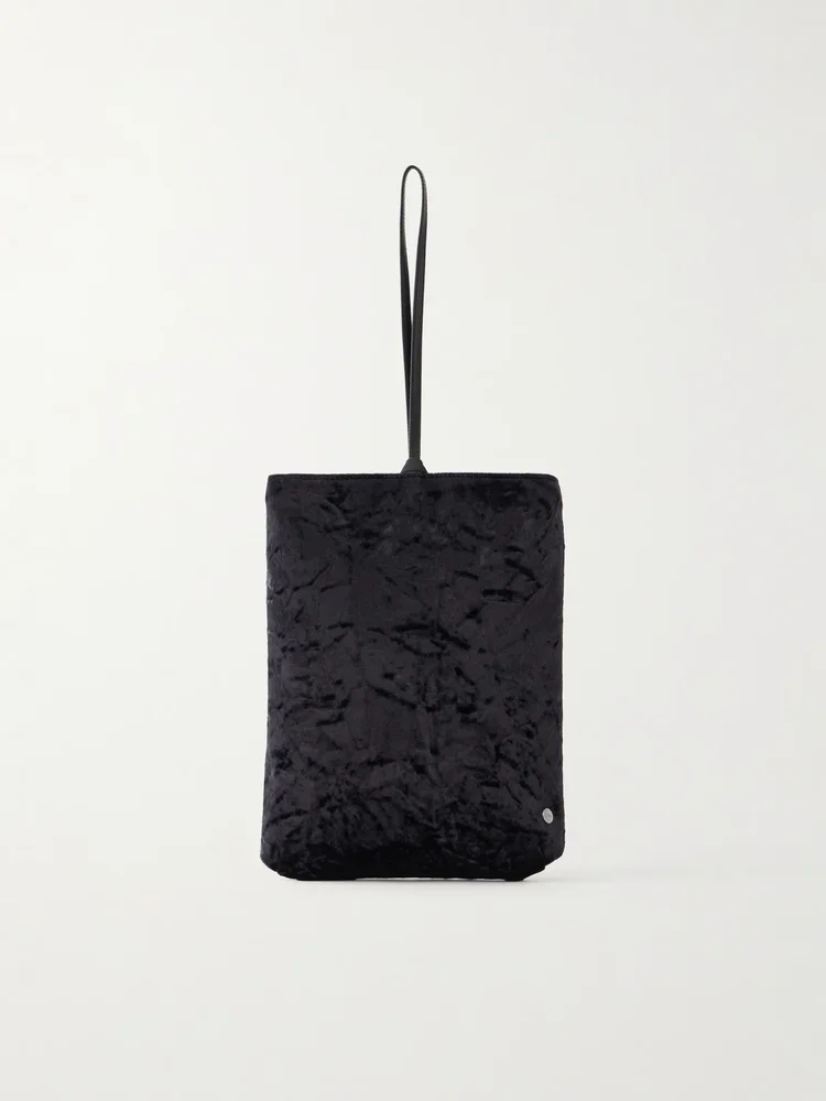Bundle leather-trimmed velvet clutch
