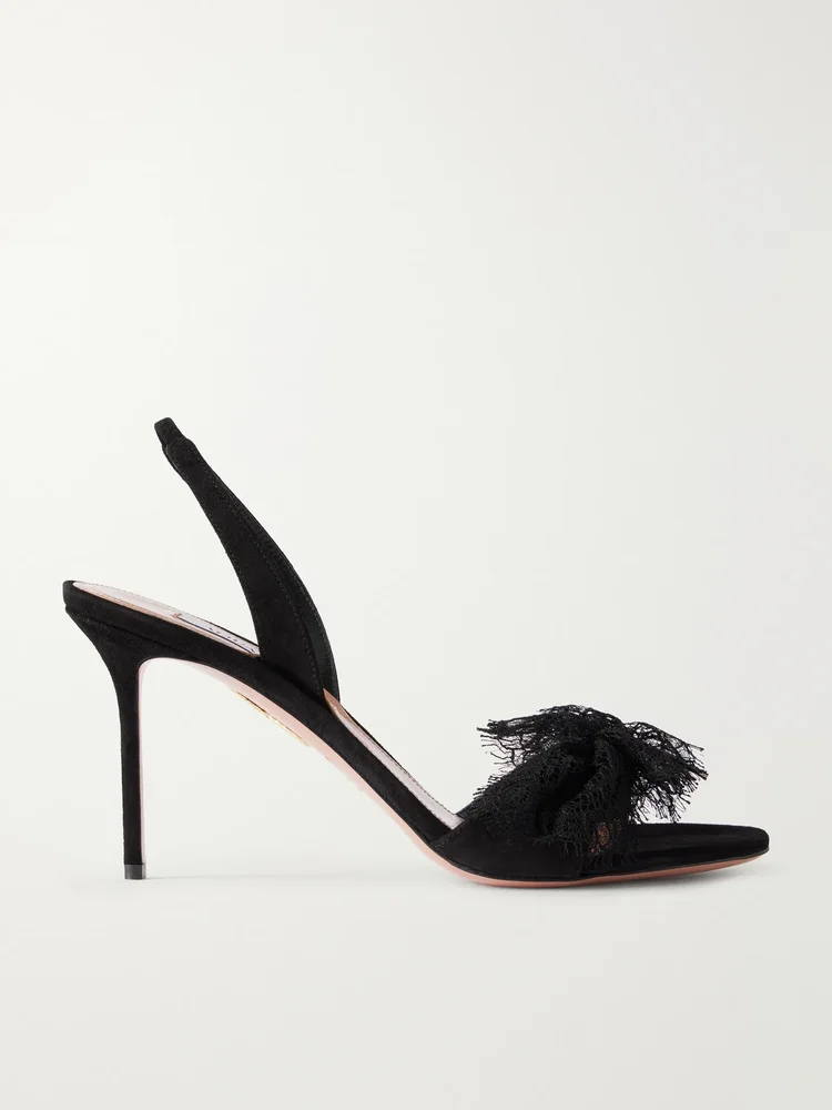 Lover 85 lace-trimmed suede slingback sandals