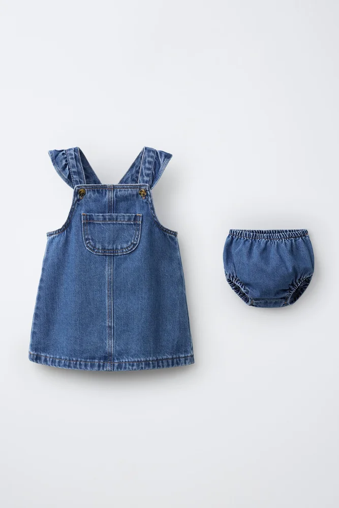 Denim Ruffle Pinafore Set